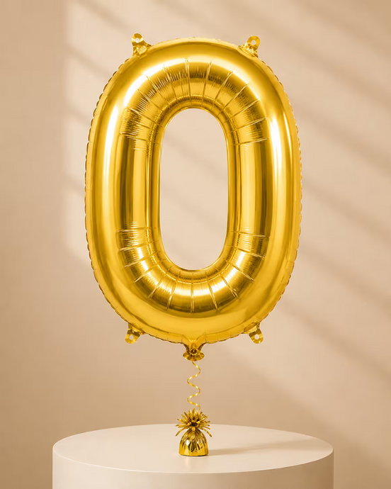 Balon din folie cifra 0 auriu pentru aniversare