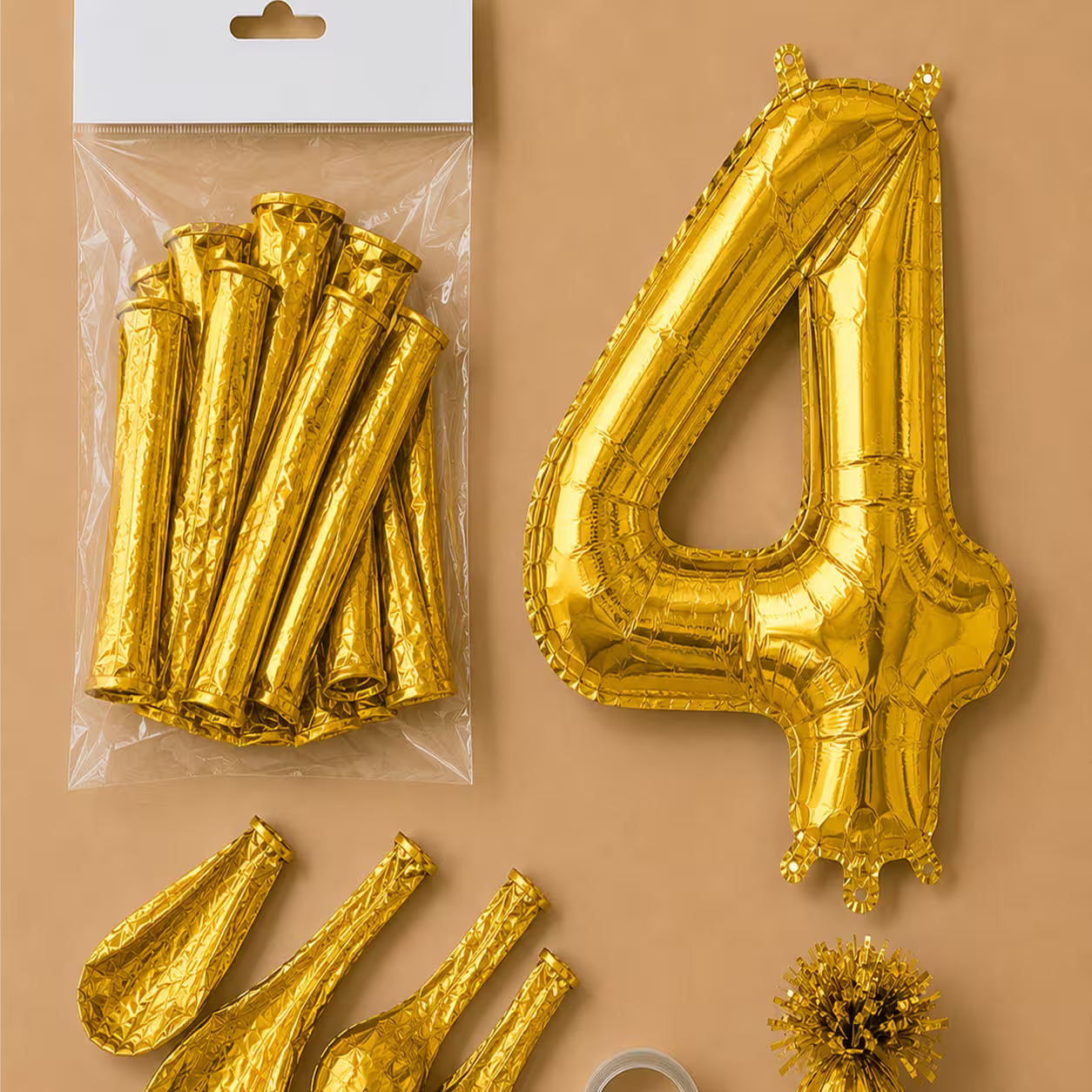 Set balon cifra 4 auriu din folie