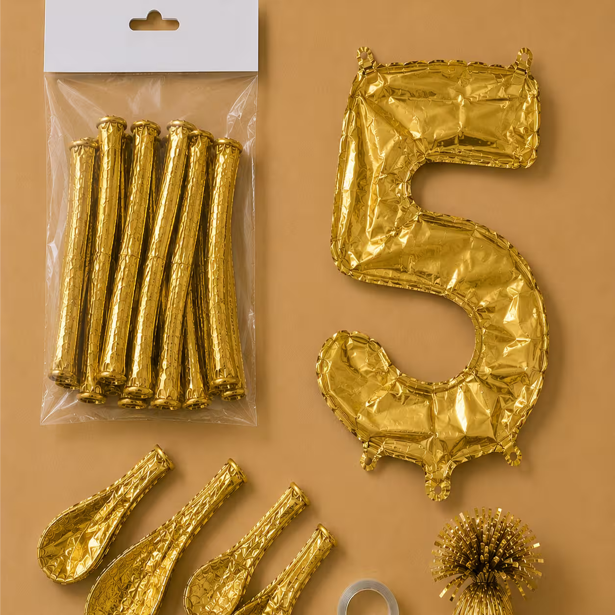 Set balon cifra 5 auriu din folie