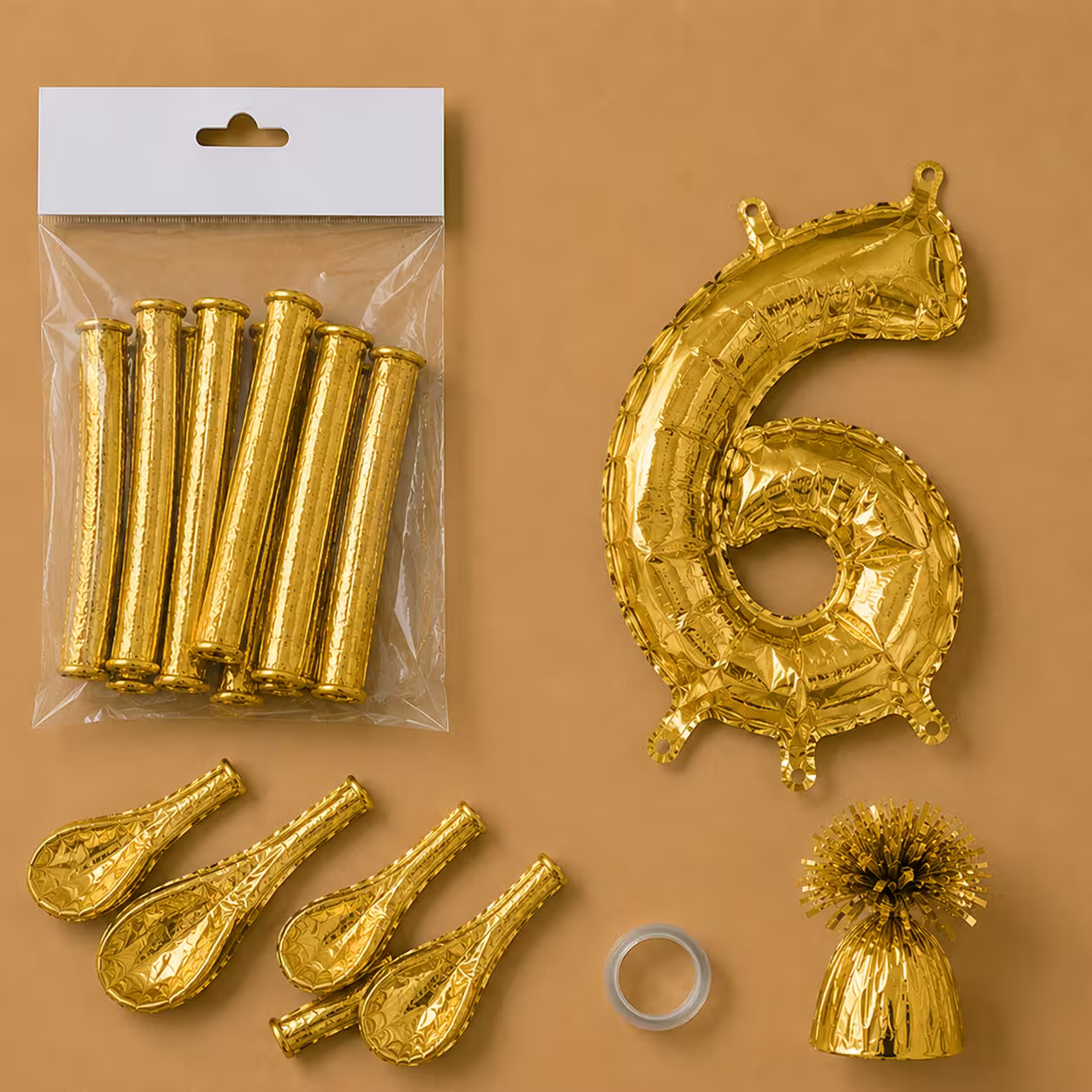 Balon cifra 6 auriu cu heliu ca decor de petrecere