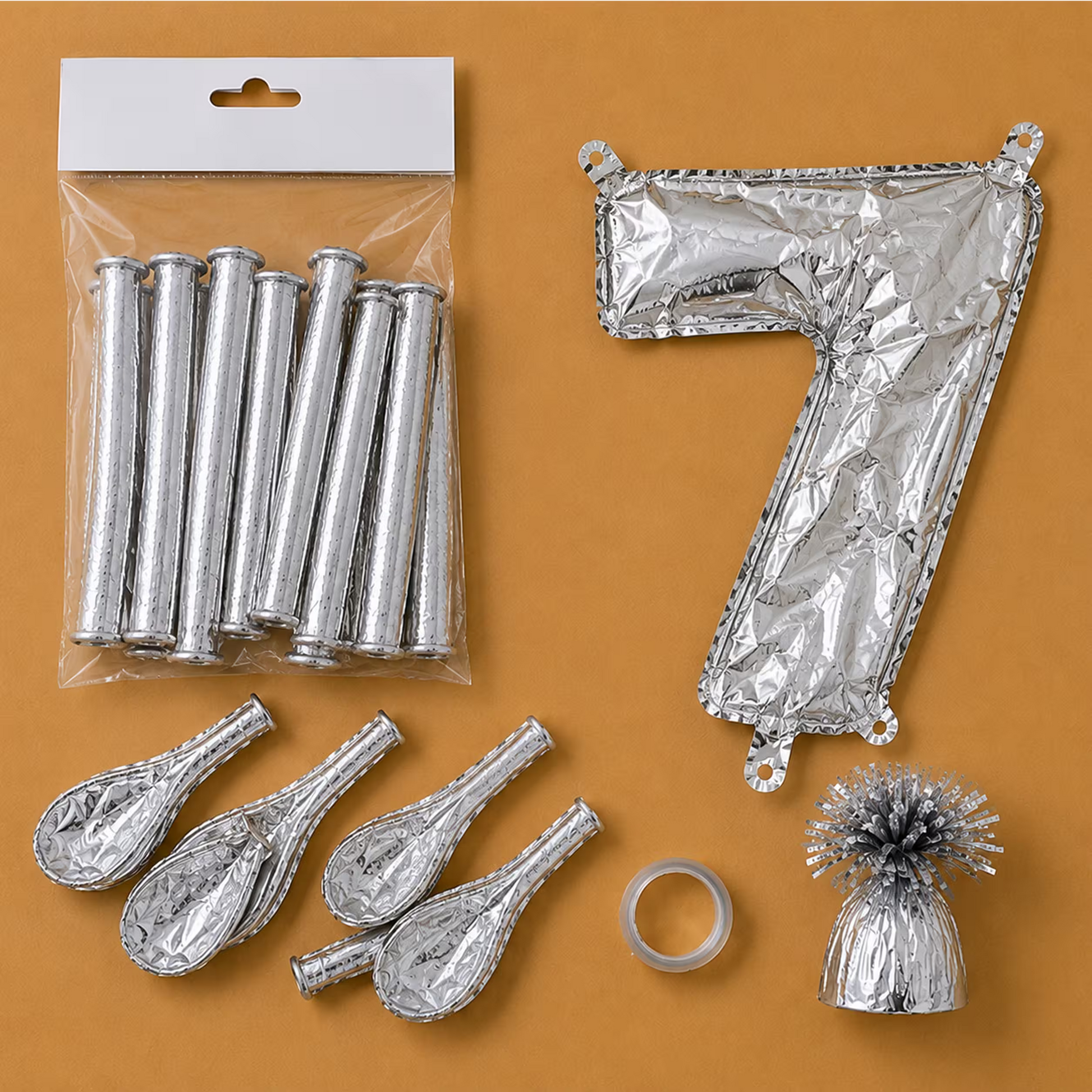 Set balon cifra 7 argintiu din folie, dezumflat