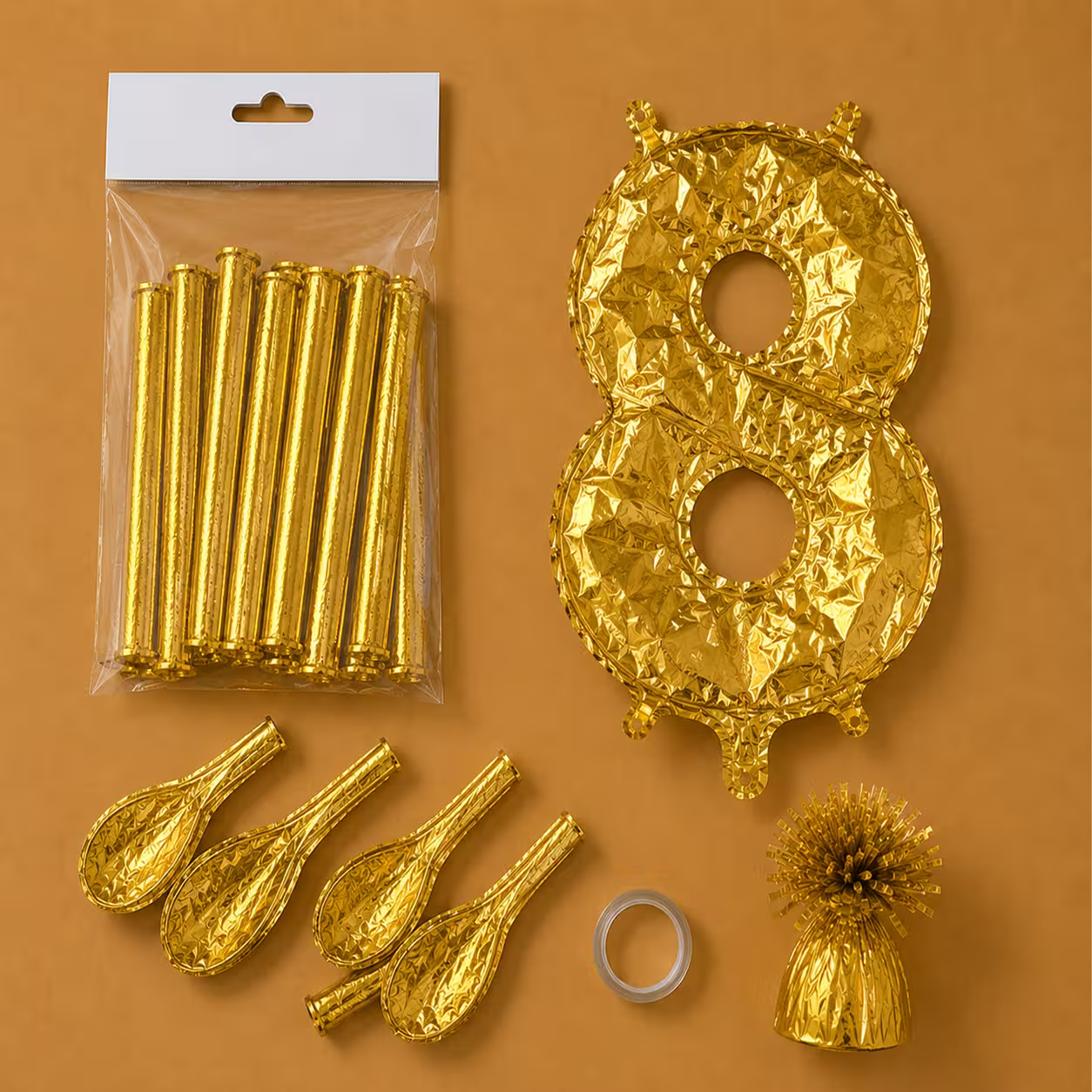Set balon cifra 0 auriu din folie, dezumflat