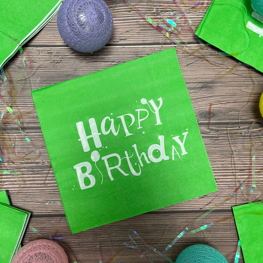 Servețele aniversare „Happy Birthday” verzi – set de 20 bucăți