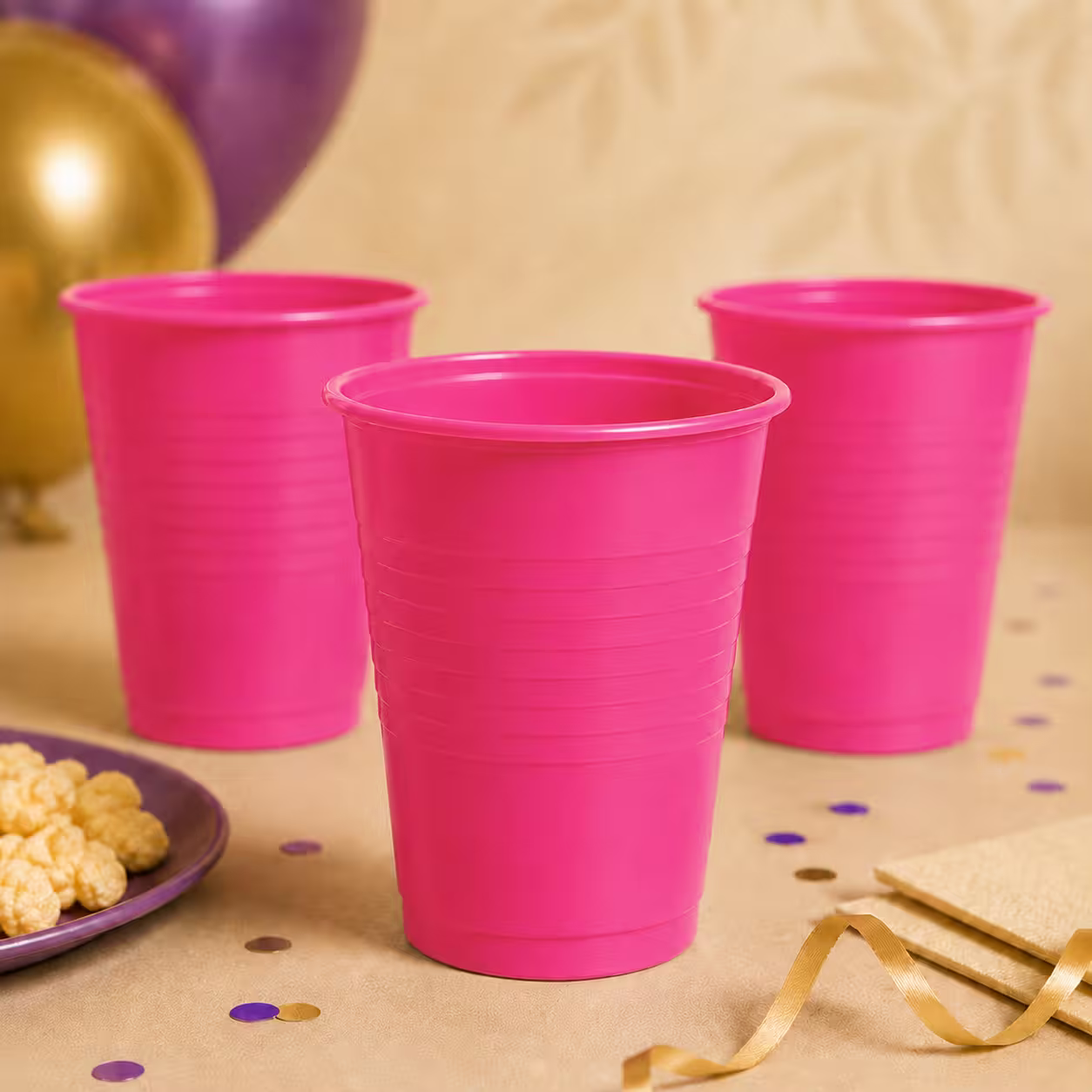 Set de pahare roz din plastic – 50 bucăți