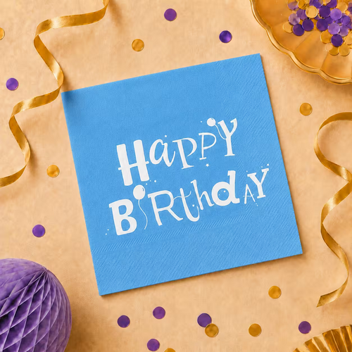 Servețele aniversare „Happy Birthday” albastre