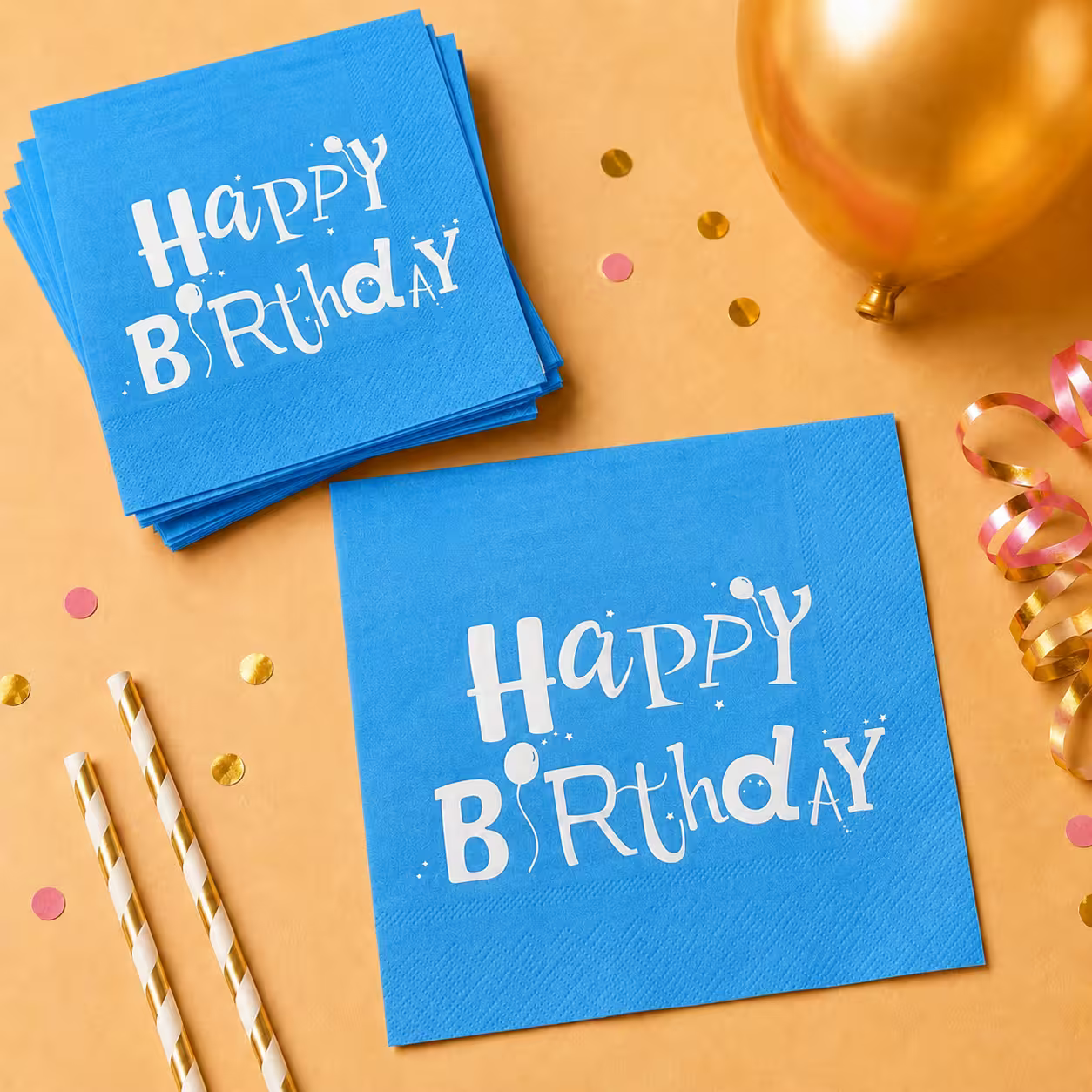 Servețele aniversare „Happy Birthday” albastre