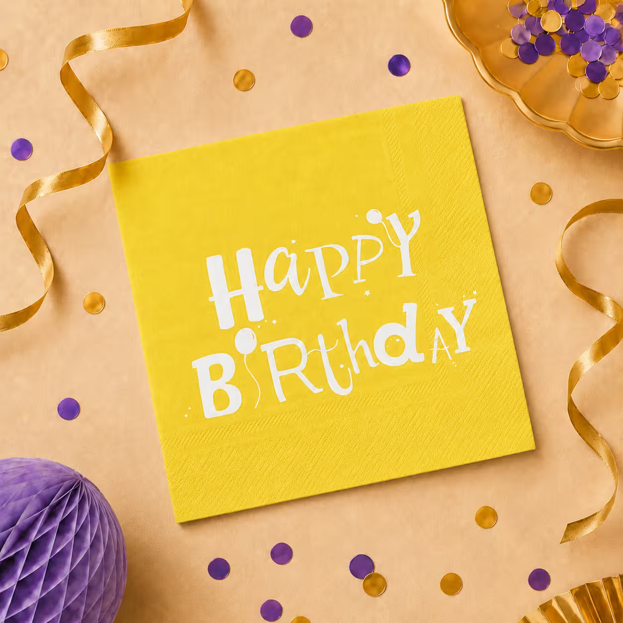 Șervețele de petrecere Happy Birthday galbene