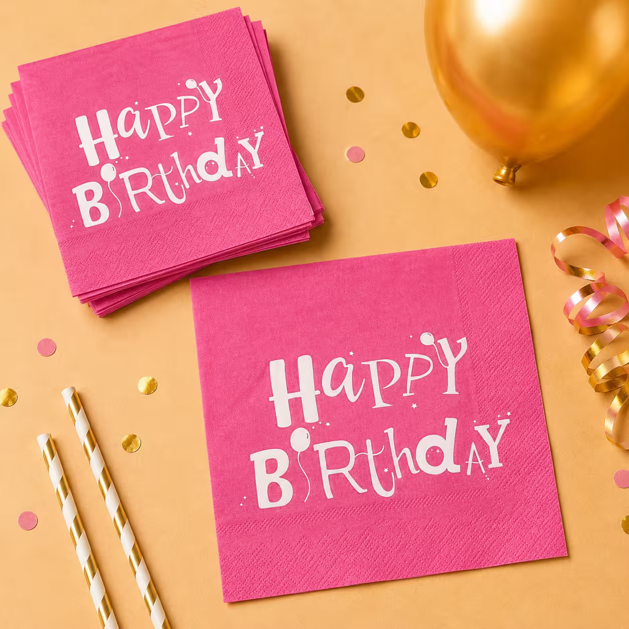 Servețele aniversare „Happy Birthday” roz