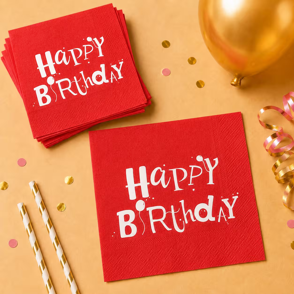 Servețele aniversare „Happy Birthday” roșii